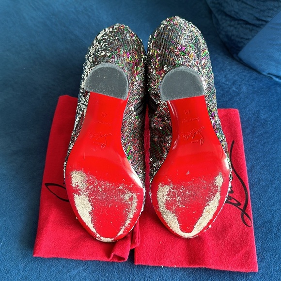 Christian Louboutin Moulamax 100 Silver Sequin Bootie Size 41 - Picture 10 of 15